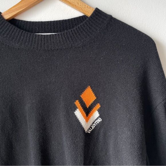 Valentino jacquard logo cashmere &  wool blend black crew neck sweater XS‎ - Picture 10 of 16